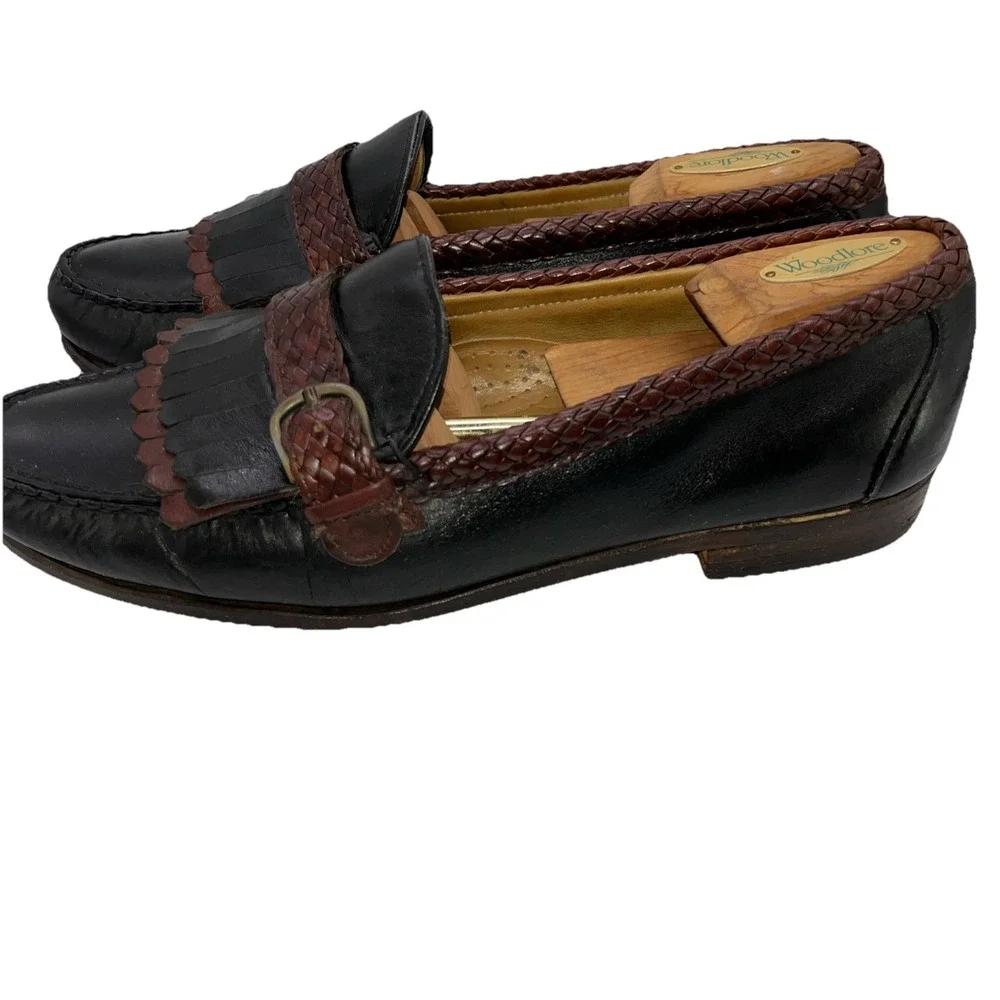Allen‎ Edmonds Monterey Kiltie Belted Loafers Sz 10 D Black w/Brown Trim
